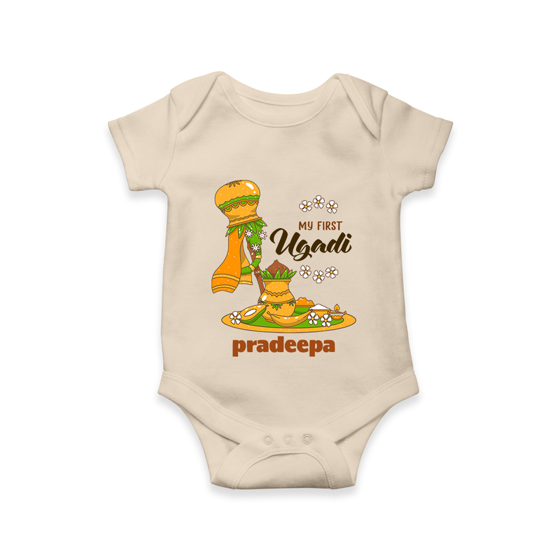 My First Ugadi Ð A New Beginning With Our Customized Romper For Babies With Name - IVORY - 0 - 3 Months Old (Chest 16")