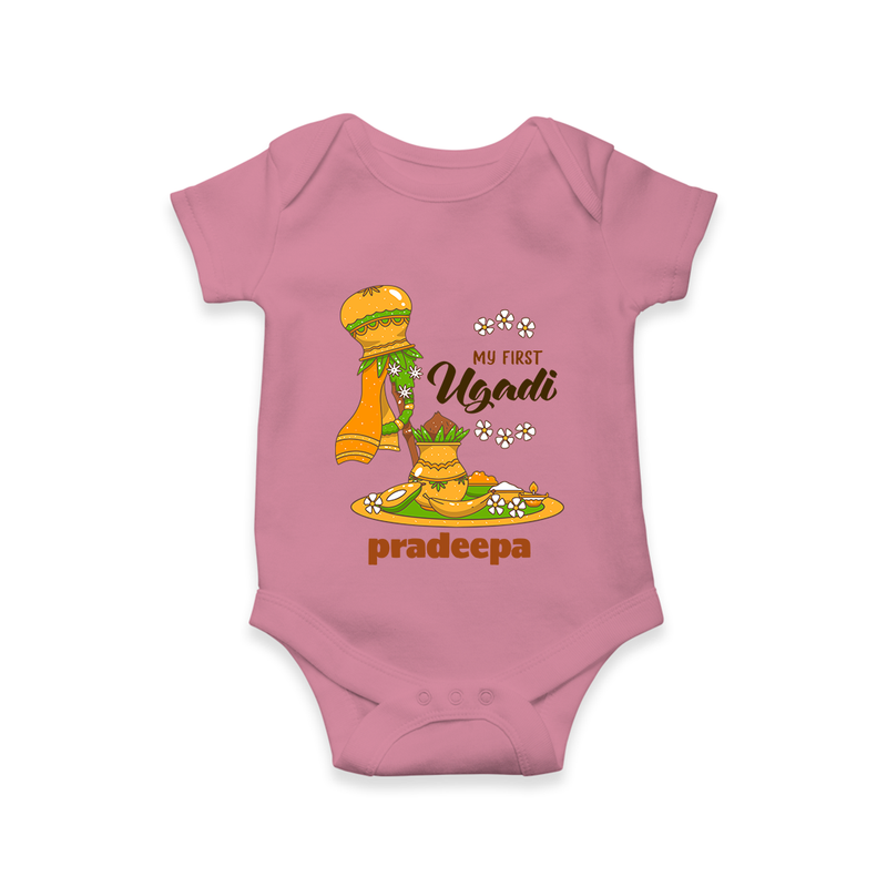 My First Ugadi Ð A New Beginning With Our Customized Romper For Babies With Name - ONION - 0 - 3 Months Old (Chest 16")