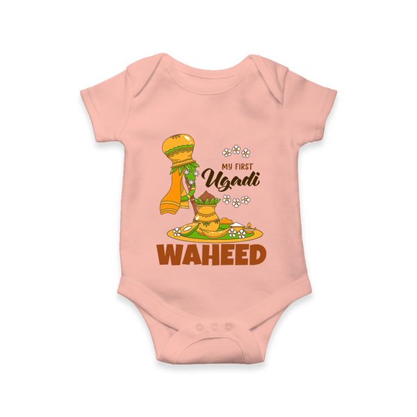“My First Ugadi Baby Romper (Custom Name)” - PEACH - New Born (Chest 14")