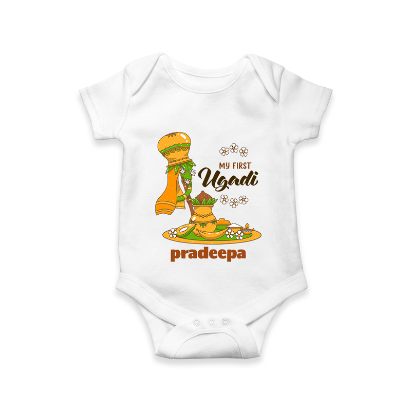 My First Ugadi Ð A New Beginning With Our Customized Romper For Babies With Name - WHITE - 0 - 3 Months Old (Chest 16")