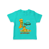 My First Ugadi Ð A New Beginning With Our Customized T-Shirt For kids With Name - TEAL - 0-5 Months Old (Chest 17")