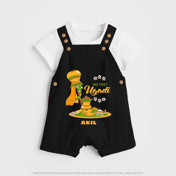 My First Ugadi Ð A New Beginning With Our Customized Dungaree Set For kids With Name - BLACK - 0 - 5 Months Old (Chest 18")