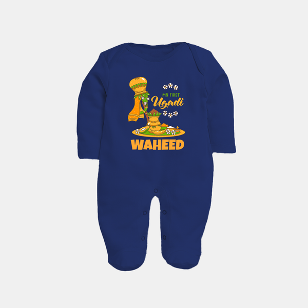“My First Ugadi Baby Fullbody Suit (Custom Name)” - NAVY BLUE - New Born (Chest 7.5")