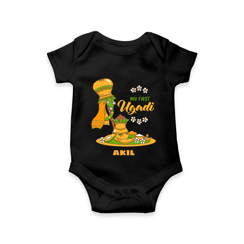 My First Ugadi Ð A New Beginning With Our Customized Romper For Babies With Name - BLACK - 0 - 3 Months Old (Chest 16")