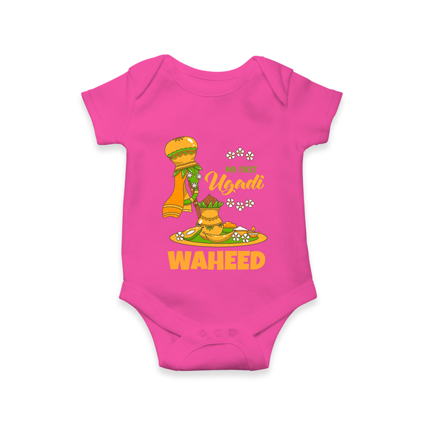 “My First Ugadi Baby Romper (Custom Name)” - HOT PINK - New Born (Chest 14")