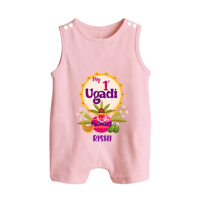 My First Ugadi In Traditional Style With Our Customized Romper Suit For Babies With Name - BABY PINK - 0 - 5 Months Old (Chest 18")