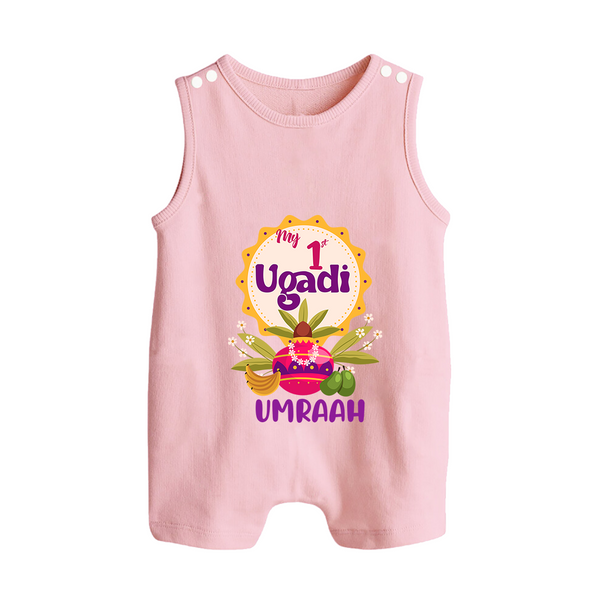 “My First Ugadi – Custom Name Baby Festive Romper Suit” - BABY PINK - 0 - 5 Months Old (Chest 18")