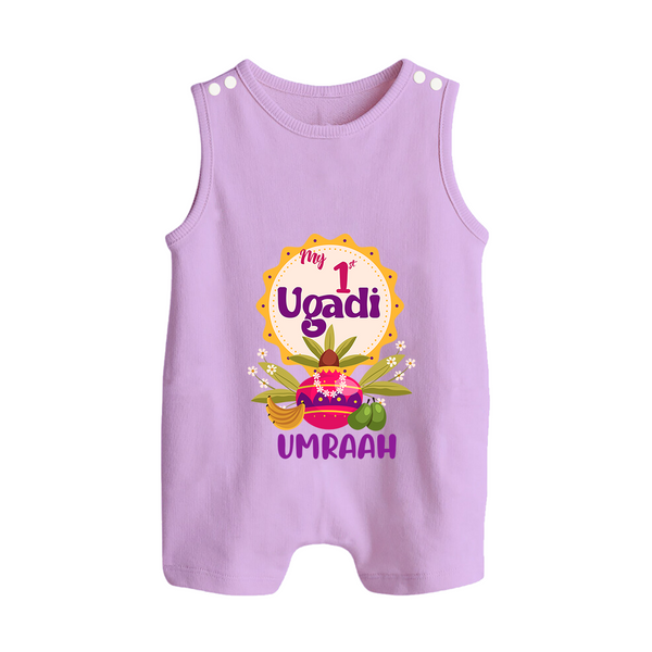 “My First Ugadi – Custom Name Baby Festive Romper Suit” - LILAC - 0 - 5 Months Old (Chest 18")