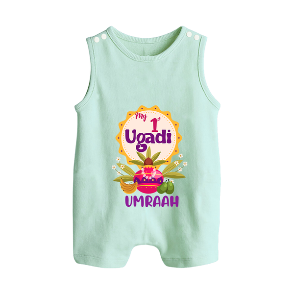 “My First Ugadi – Custom Name Baby Festive Romper Suit” - MINT GREEN - 0 - 5 Months Old (Chest 18")
