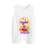 “My First Ugadi – Custom Name Baby Festive Romper Suit” - WHITE - 0 - 5 Months Old (Chest 18")
