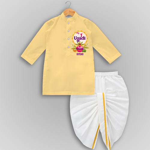 My First Ugadi In Traditional Style With Our Customized Drapped Dhoti For kids With Name