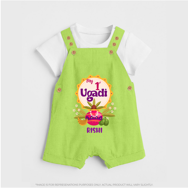 My First Ugadi In Traditional Style With Our Customized Dungaree Set For kids With Name - GREEN - 0 - 5 Months Old (Chest 18")