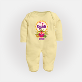 My First Ugadi In Traditional Style With Our Customized Sleep Suit For Babies With Name - PASTEL YELLOW - New Born (Chest 7.5")