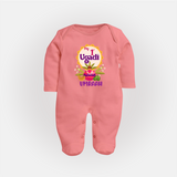 “My First Ugadi – Custom Name Baby Festive Fullbody Suit” - PEACH - New Born (Chest 7.5")