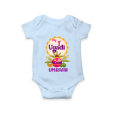 “My First Ugadi – Custom Name Baby Festive Romper” - BABY BLUE - New Born (Chest 14")