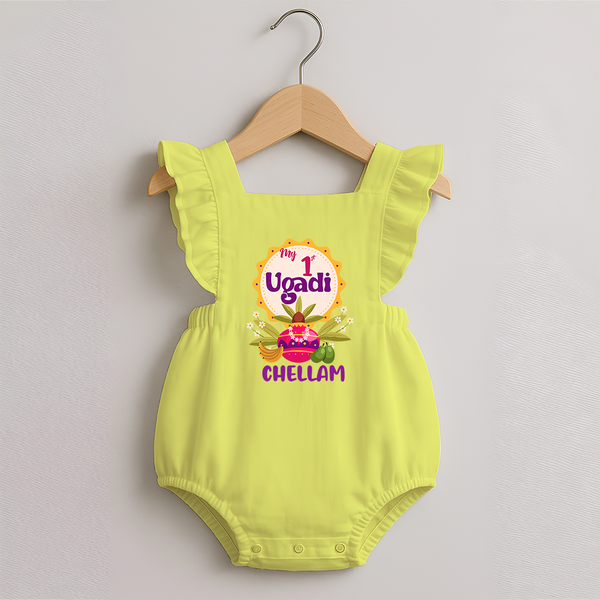 “My First Ugadi – Custom Name   Festive RomperFrock” - PASTEL YELLOW - 0 - 3 Months Old (Chest 19")