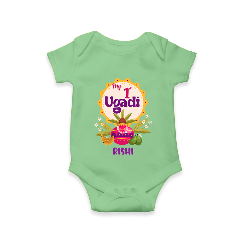 My First Ugadi In Traditional Style With Our Customized Romper For Babies With Name - GREEN - 0 - 3 Months Old (Chest 16")