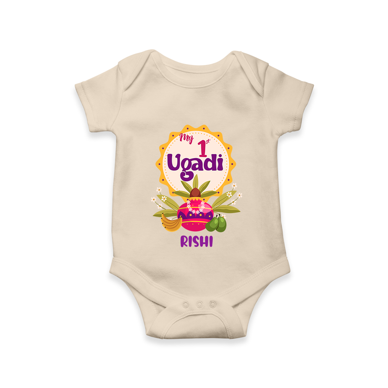 My First Ugadi In Traditional Style With Our Customized Romper For Babies With Name - IVORY - 0 - 3 Months Old (Chest 16")