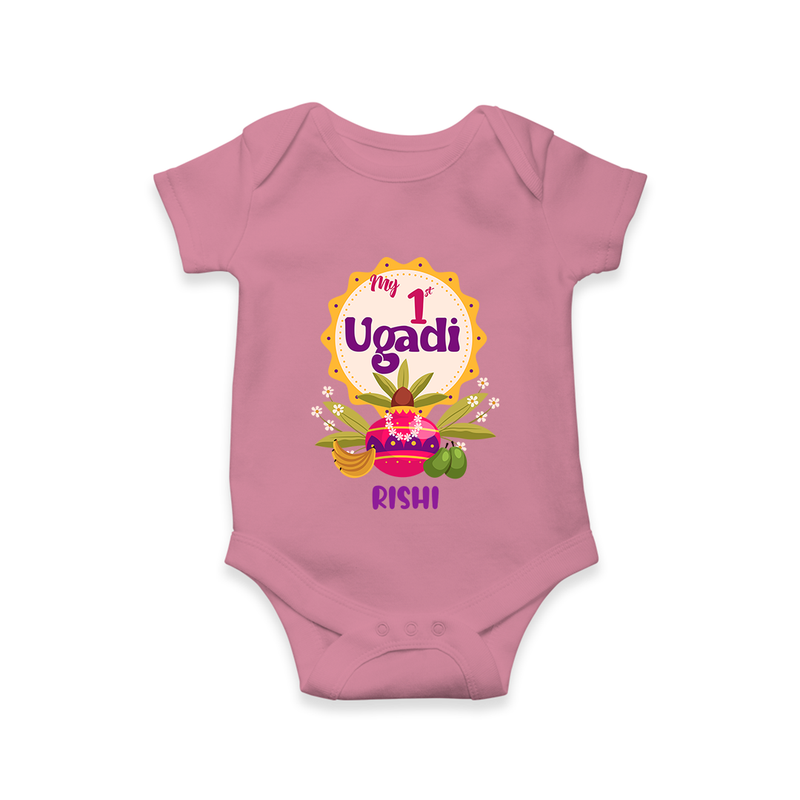 My First Ugadi In Traditional Style With Our Customized Romper For Babies With Name - ONION - 0 - 3 Months Old (Chest 16")