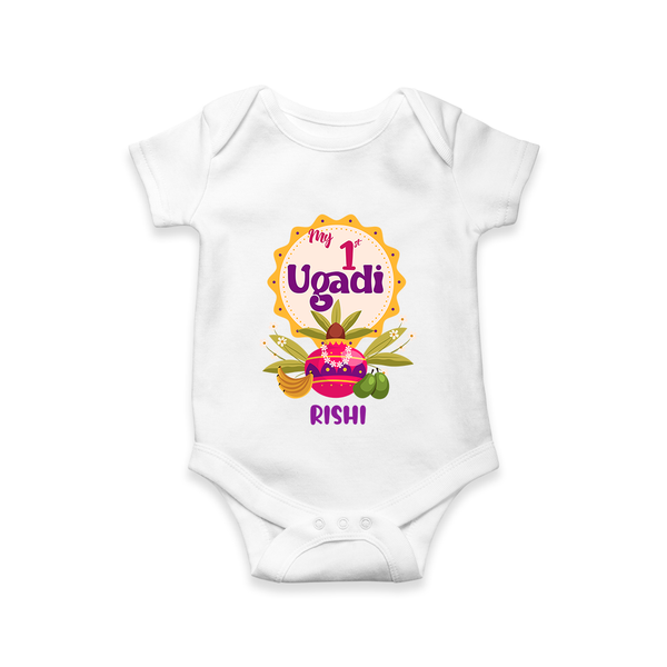 My First Ugadi In Traditional Style With Our Customized Romper For Babies With Name - WHITE - 0 - 3 Months Old (Chest 16")