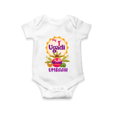 “My First Ugadi – Custom Name Baby Festive Romper” - WHITE - New Born (Chest 14")