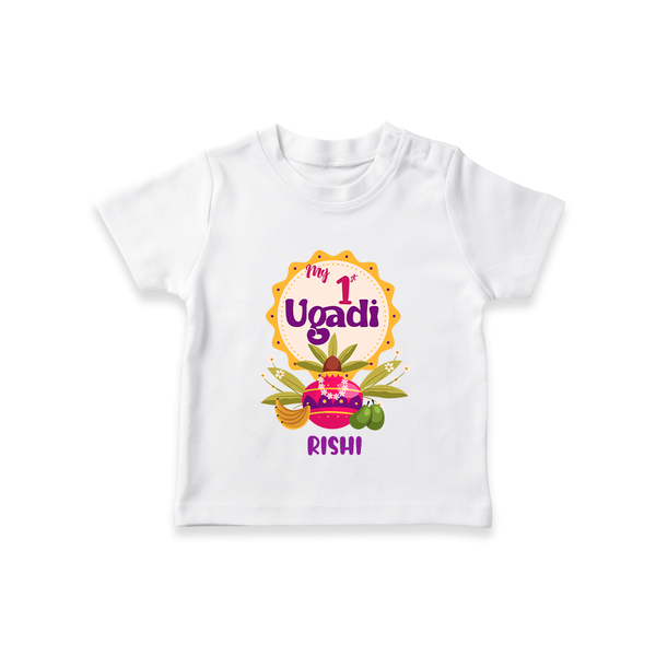 My First Ugadi In Traditional Style With Our Customized T-Shirt For kids With Name - WHITE - 0-5 Months Old (Chest 17")