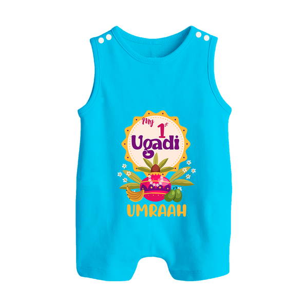 “My First Ugadi – Custom Name Baby Festive Romper Suit” - SKY BLUE - 0 - 5 Months Old (Chest 18")