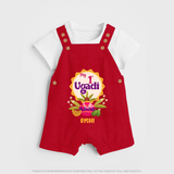 My First Ugadi In Traditional Style With Our Customized Dungaree Set For kids With Name - RED - 0 - 5 Months Old (Chest 18")