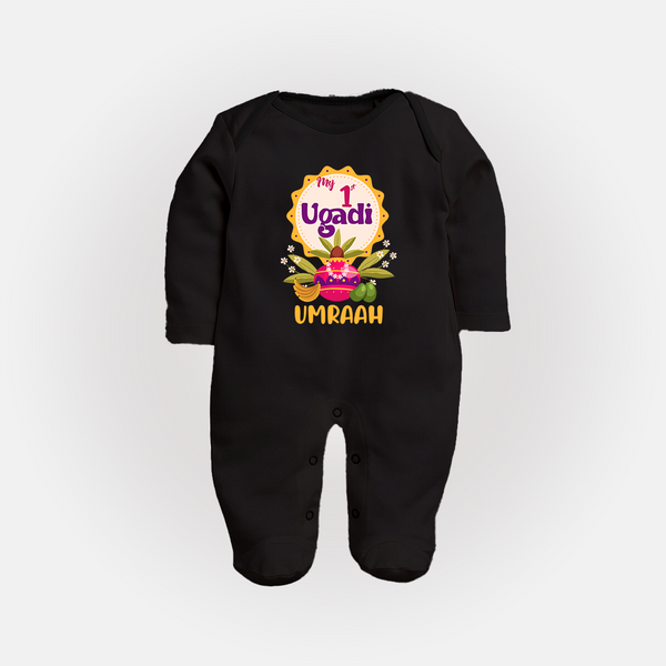 “My First Ugadi – Custom Name Baby Festive Fullbody Suit” - BLACK - New Born (Chest 7.5")