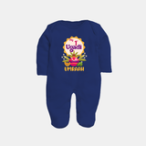 “My First Ugadi – Custom Name Baby Festive Fullbody Suit” - NAVY BLUE - New Born (Chest 7.5")
