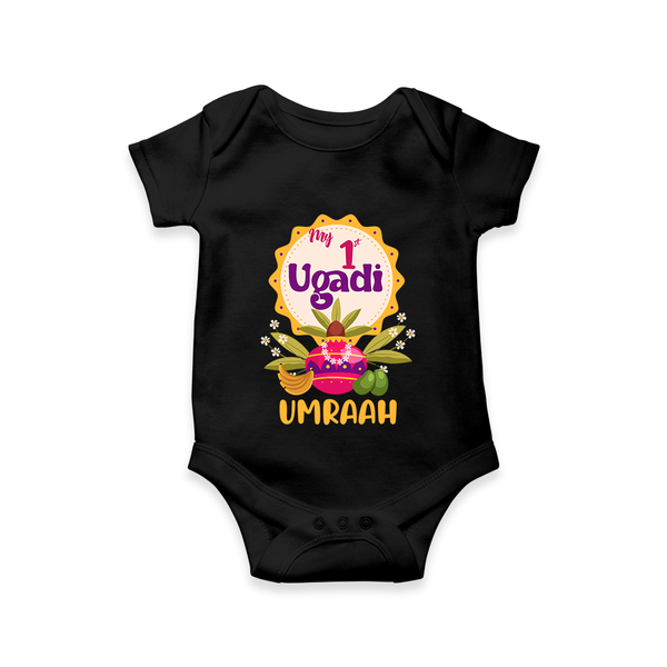 “My First Ugadi – Custom Name Baby Festive Romper” - BLACK - New Born (Chest 14")