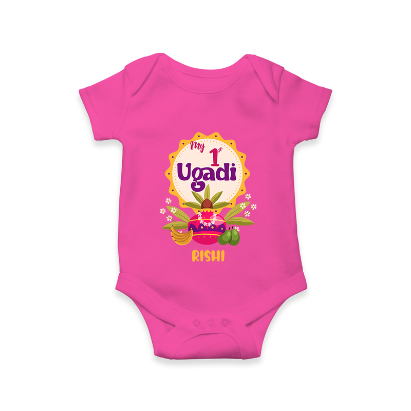 My First Ugadi In Traditional Style With Our Customized Romper For Babies With Name - HOT PINK - 0 - 3 Months Old (Chest 16")