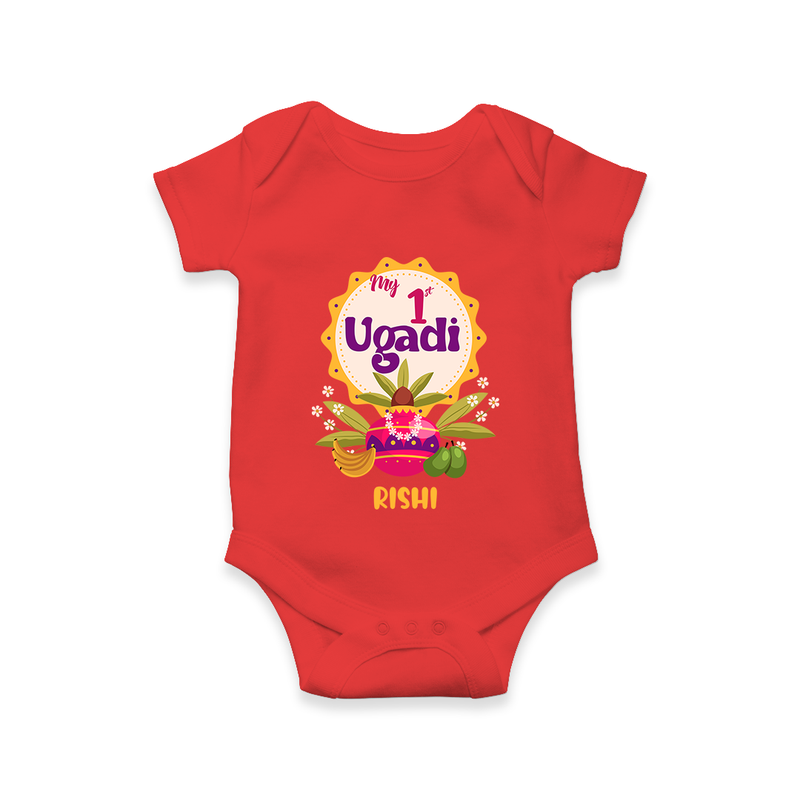 My First Ugadi In Traditional Style With Our Customized Romper For Babies With Name - RED - 0 - 3 Months Old (Chest 16")