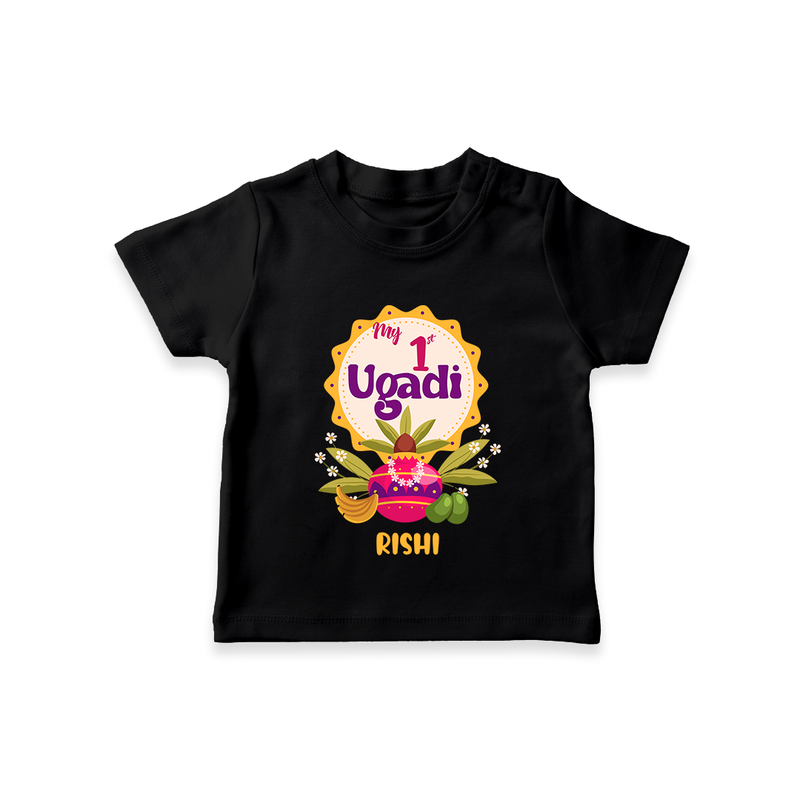 My First Ugadi In Traditional Style With Our Customized T-Shirt For kids With Name - BLACK - 0-5 Months Old (Chest 17")