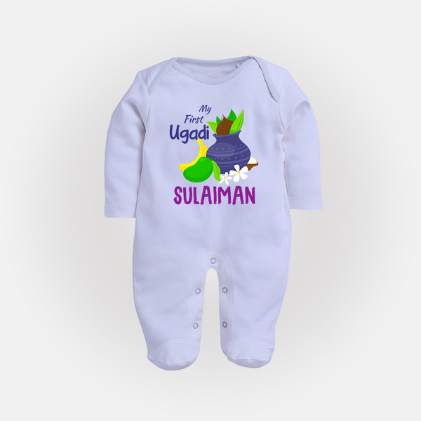 “My First Ugadi – Personalized Baby Fullbody Suit Collection” - BABY BLUE - New Born (Chest 7.5")