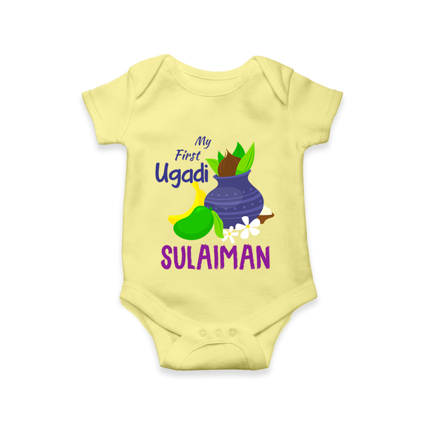 “My First Ugadi – Personalized Baby Romper Collection” - PASTEL YELLOW - New Born (Chest 14")