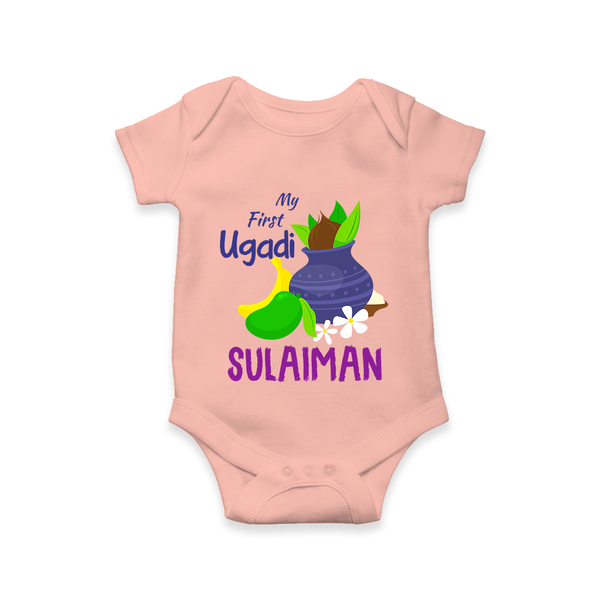 “My First Ugadi – Personalized Baby Romper Collection” - PEACH - New Born (Chest 14")