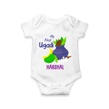 My First Ugadi With Mangoes & Sweets With Our Customized Romper For Babies With Name - WHITE - 0 - 3 Months Old (Chest 16")