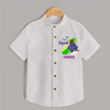 My First Ugadi With Mangoes & Sweets With Our Customized Shirt For kids With Name - WHITE - 0 - 6 Months Old (Chest 23")