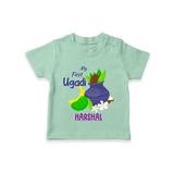 My First Ugadi With Mangoes & Sweets With Our Customized T-Shirt For kids With Name - MINT GREEN - 0-5 Months Old (Chest 17")