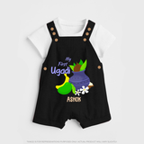 My First Ugadi With Mangoes & Sweets With Our Customized Dungaree Set For kids With Name - BLACK - 0 - 5 Months Old (Chest 18")