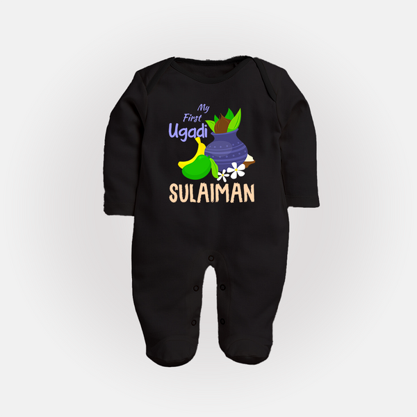 “My First Ugadi – Personalized Baby Fullbody Suit Collection” - BLACK - New Born (Chest 7.5")