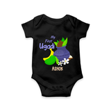 My First Ugadi With Mangoes & Sweets With Our Customized Romper For Babies With Name - BLACK - 0 - 3 Months Old (Chest 16")