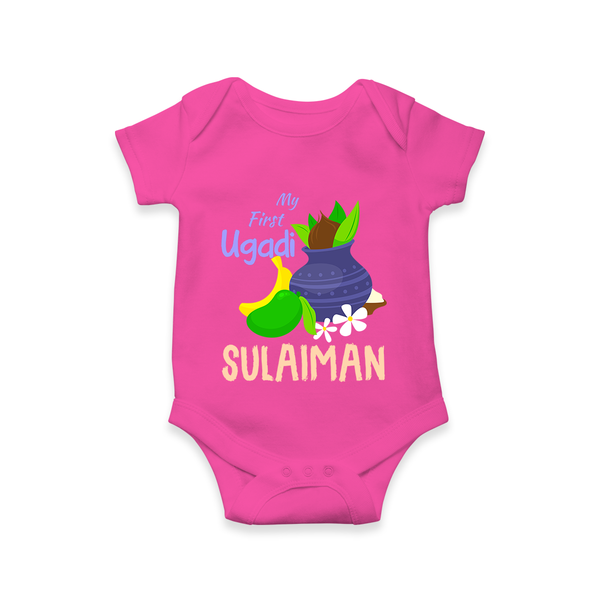 “My First Ugadi – Personalized Baby Romper Collection” - HOT PINK - New Born (Chest 14")