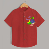 My First Ugadi With Mangoes & Sweets With Our Customized Shirt For kids With Name - RED - 0 - 6 Months Old (Chest 23")