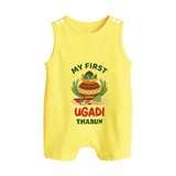 My First Ugadi Ð Festive Vibes With Our Customized Romper Suit For Babies With Name - PASTEL YELLOW - 0 - 5 Months Old (Chest 18")