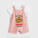 My First Ugadi Ð Festive Vibes With Our Customized Dungaree Set For kids With Name - PEACH - 0 - 5 Months Old (Chest 18")