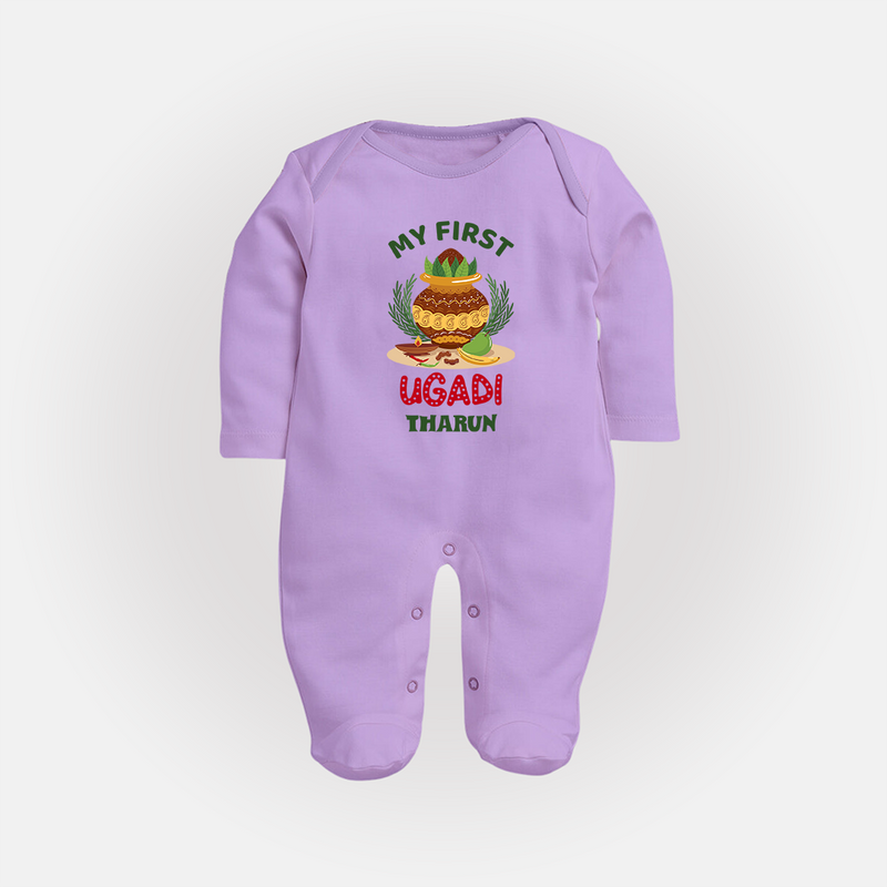 My First Ugadi Ð Festive Vibes With Our Customized Sleep Suit For Babies With Name - LILAC - New Born (Chest 7.5")