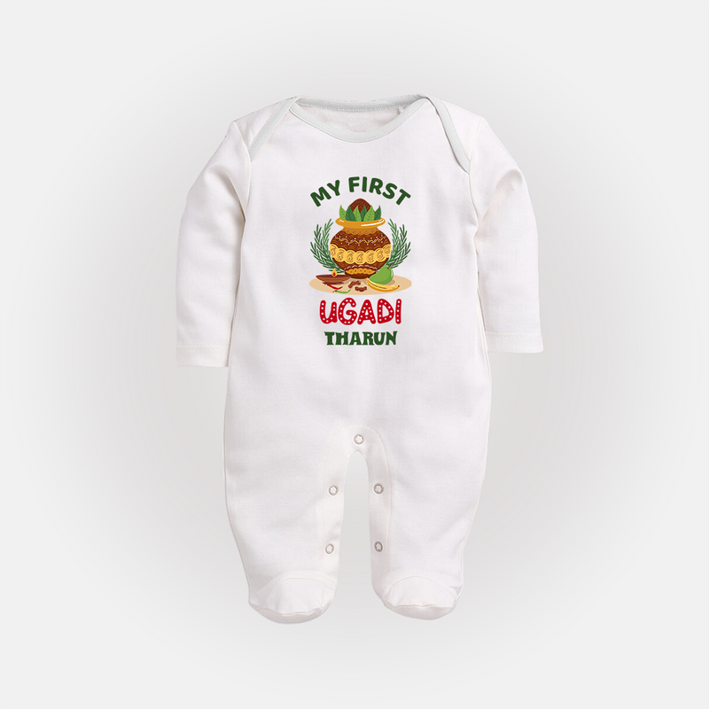 My First Ugadi Ð Festive Vibes With Our Customized Sleep Suit For Babies With Name - WHITE - New Born (Chest 7.5")