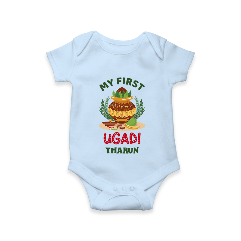 My First Ugadi Ð Festive Vibes With Our Customized Romper For Babies With Name - BABY BLUE - 0 - 3 Months Old (Chest 16")